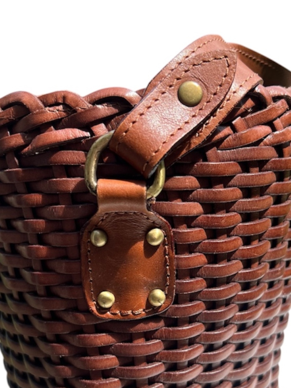 Menotti Firenze Vera Pella Woven Boho Leather Bucket Crossbody Shoulder Bag - Picture 9 of 10